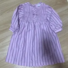 ピンクストライプ七分袖ワンピース