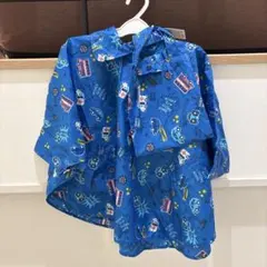 未使用タグつき ベビーレインコート ポンチョ 100cm フード付き ブルー