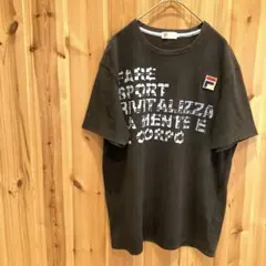 【フィラ】【レナウン】Tシャツ　半袖　トップス　プリント　メンズ　ブラック　黒色