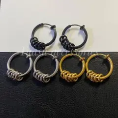 ■選べるカラーとサイズ■ 1ペア 5連リング フェイク フープピアス