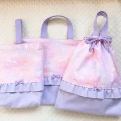 ハンドメイド　ユニコーン レッスンバッグ　パープル　ピンク　女の子　体操服袋