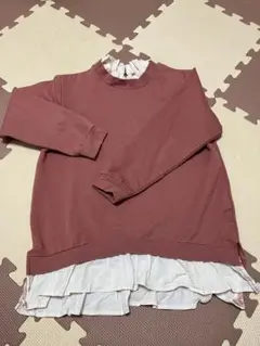 petit mainフリル付きローズピンクトレーナー 130