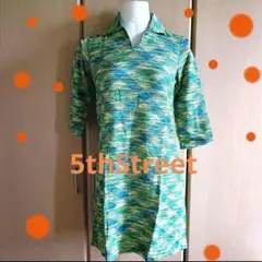 5TH STREET ❇64❇美品♥チュニック 五分袖 緑・青・黄色のパターン