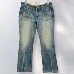 k648》エドウィン サムシング ビーナスジーン フレアデニム ダメージジーンズ