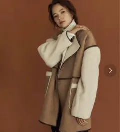 パイピングノーカラー　ムートンボアコート　titivate