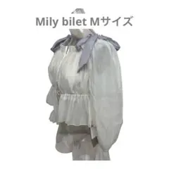MILY BILET シアー素材 長袖ブラウス リボン付き ホワイトのサムネイル