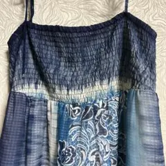 青系　花柄　ロングキャミワンピース　薔薇