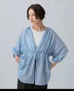 未使用　LEPSIM 着回し5分袖ブラウス　ライトブルー