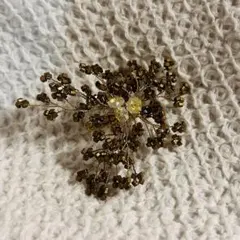 ビーズ花モチーフ ブローチ小　ブラウン