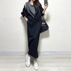 セットアップ ロングスカート ブルゾン スウェット きれいめ ブラックB03