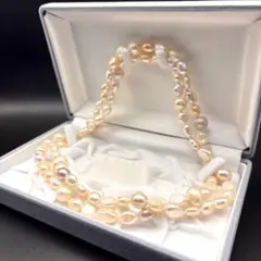 【テリ強✨】本真珠 ネックレス パール マルチカラー　ロング8.3-10.5mm