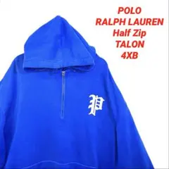 超ビッグサイズ！　ラルフローレン　ハーフジップ　パーカー　4XB ブルー　刺繍