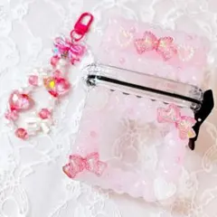 No.159ホイップデコ❤︎スケルトンケースデコ&ストラップセット　ピンク小物入れ