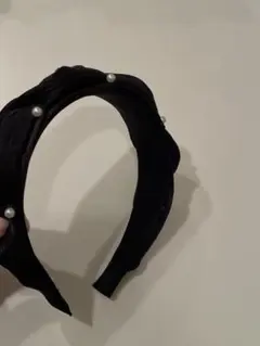 パール付きシフォン黒カチューシャ