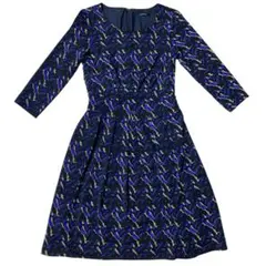 NOUQUE ネイビー 総柄 長袖ワンピース 38