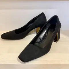 美品☆ZARA 黒 スエード パンプス ゴールドヒール