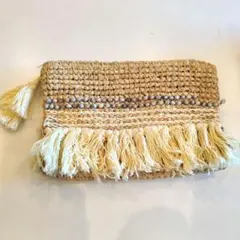 サマーラフィネクラッチバッグナチュラルビーズフリンジリゾート