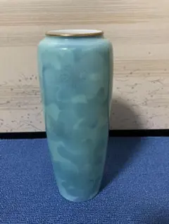 深川製磁　色絵彩磁　花瓶　ブルーフラワー