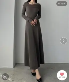 アシメオフショル風ニットフレアワンピ　美品