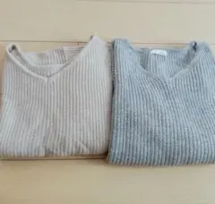 リブニット 長袖v襟