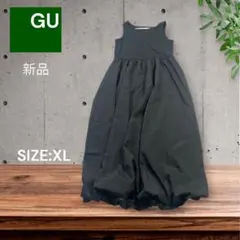 e2200☆新品GU ブラック XL バブルヘムノースリーブワンピース