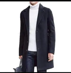 メンズ メルトン コート チェスターコート ロング 丈 ブラック サイ