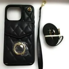 ブラックキルティング　iPhone15 pro maxスマホケース