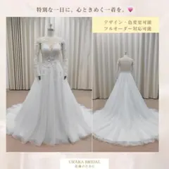 長袖 Aライン ウェディングドレス レースドレス プリンセスライン