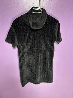 【韓国古着】タートルネック 半袖ニット M 黒 旬顔レイヤード