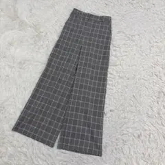 GU ジーユー タックセミワイドパンツ グレンチェック グレー S 後ろゴム