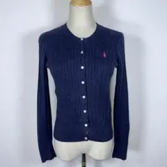 ★美品★ ラルフローレン ケーブルニットカーディガン ネイビー 綿100% L