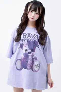 【完売品】トラバストーキョー 継ぎはぎクマTシャツ purpleのサムネイル