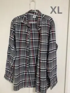 ユニクロ　メンズ　ネルシャツ（赤グレー）