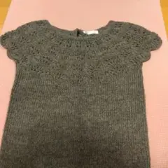 グレー ニットベスト レース編み フレンチスリーブ