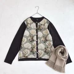 BIKI BOUTIQUE カーディガン 40 シルク カシミヤ ウール 花柄