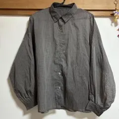 ストライプ柄 長袖ブラウス グレー　シースルーのサムネイル