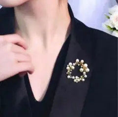 新品　ブローチ　七五三　入学式　卒業式　高見え パールサークルブローチ　ゴールド