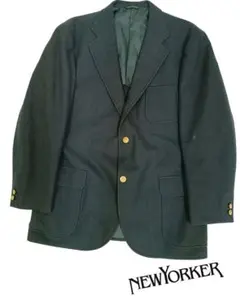 【NEWYORKER】ダークグリーンウール地テーラードジャケットXL寸j24