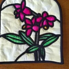 ミニカトレヤ　ピンク　ハンドメイド品　タペストリー　壁掛け　パッチワーク