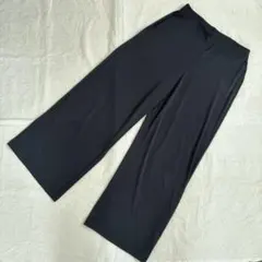 【美品】ユニクロ　UNIQLO ワイドパンツ　ストレッチ　ブラック　黒　Lサイズ