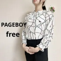 PAGEBOYレディース　長袖ブラウス　白　チェーン柄　フリーサイズ