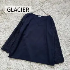 グラシア カットソー ブラウス 袖レース キーネック 紺 ネイビー M