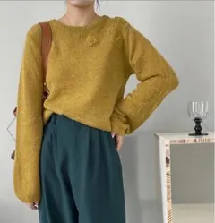 aimoha フラワー刺繍セーター　ニット　イエロー　マスタード
