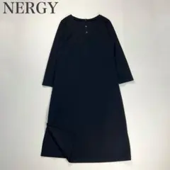 ナージー 美品 Vネック ダンボールニット ワンピース サイドスリット ワイド