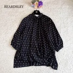 極美品 ビアズリー ブルーストライプ ギャザーシャツ バンドカラー 