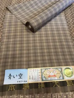 夏大島紬反物ベージュ色格子 - メルカリ