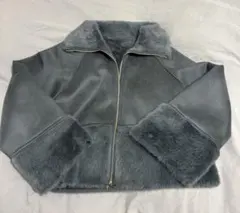 MELROSE グレー 薄手　ムートン風ファーコート　M