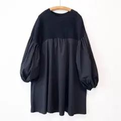 美品 ELENDEEK ケーブルネックミックスチュニック ボリューム袖 フレア