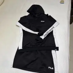 FILA フード付きスウェット 黒白セットアップ