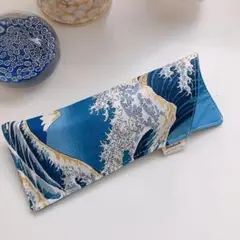 メガネケース　ペンケース等に★北斎富嶽三十六景風　富士山に白波柄　ハンドメイド
